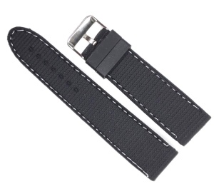 Curea Silicon Neagră cu Cusătură Albă – 22 mm – Grosime 5 mm – Cataramă Oțel – Lungime M - Img 3