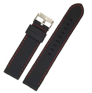 Curea Silicon Neagră cu Cusătură Roșie – 20/22 mm – Grosime 3 mm - Img 2