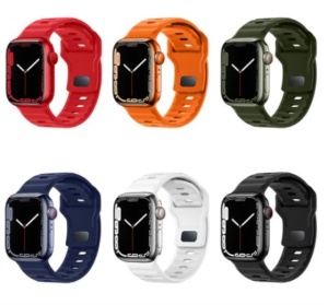 Curea Silicon Stepped pentru Apple Watch – 42/44/45/49 mm – Roșu și Bleumarin – Flexibilă și Confortabilă - Img 2