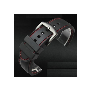 Curea Sport din Silicon pentru Ceas, Neagră cu Cusătură Roșie | 20mm, 22mm | Oțel Inoxidabil - Img 3