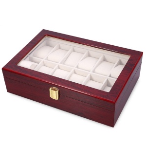 Cutie Depozitare 12 Ceasuri – Lemn Natural – Elemente Aurii – Catifea – 33x20x9 cm – WatchBox - Img 3