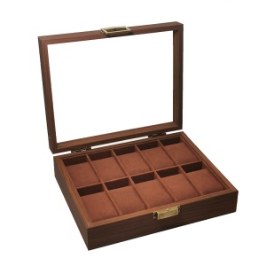 Cutie pentru Ceasuri Coffee Brown – 10 Spații – Lemn cu Geam Sticlă și Feronerie Alamă – CF-H46-6 - Img 3