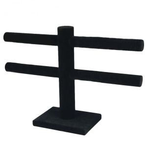 Expozor 2 Brate pentru Inele, Bratari, Lanturi, Bijuterii - Catifea Neagra / Gri - WZ3528 - Img 5
