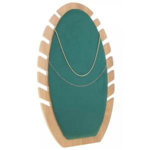 Expozor Lemn Tip Frunză pentru Lanțuri și Coliere – Catifea Verde – 7 Spații – 27 x 15,5 cm – SM5258 - Img 2