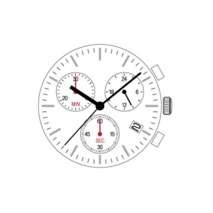 Mecanism Quartz Hattori VR34 (Seiko) – Cronograf – 13½ Ligne – Dată la 4 – Baterie 371