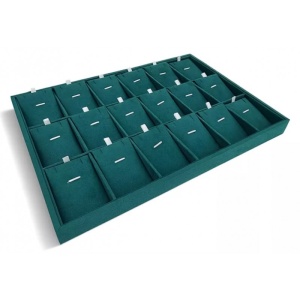 Platou Prezentare Pandantive – 24 de Suporturi Individuale – Suédine Verde Smarald – 35 x 24 x 3 cm