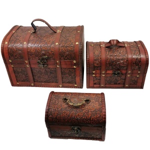 Set 3 cufere din lemn decorate oriental WZ2584