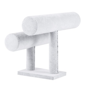 Stativ pentru Ceasuri, Brățări și Lanțuri – Catifea Gri / Negru – 2 Cilindri (26 cm și 22 cm) – Lemn și Catifea – WZ3526