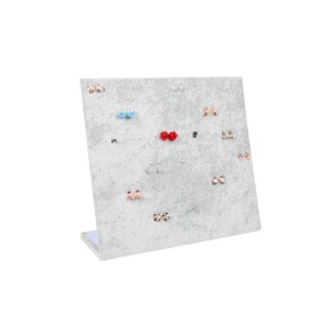 Suport Expunere Cercei Formă „L” – Catifea Negru/Gri – 60 Perechi (120 de Găuri) – 33 x 29 x 12 cm – WZ2504