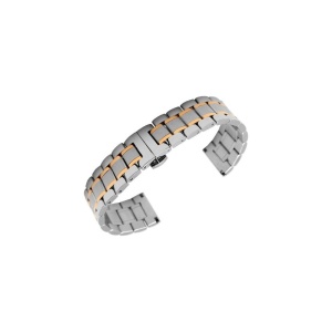 Brățară Metalică Bicoloră Argintiu-Auriu – 18/20/22/24 mm – Finisaj Mat cu Dungi Lucioase – Deployant cu Butoane – WZ897