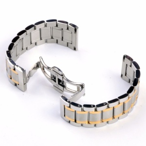 Brățară Metalică Bicoloră Argintiu-Auriu – 18/20/22/24 mm – Finisaj Mat cu Dungi Lucioase – Deployant cu Butoane – WZ897 - Img 2
