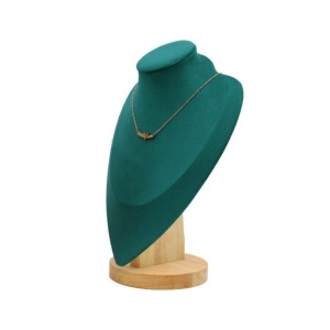 Bust prezentare lanturi si pandantive din lemn si catifea fină verde smarald WZ4722XL - Img 3