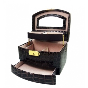 Caseta Bijuterii Piele Ecologica Lavinia Neagra / Rosie / Maro / Visiniu / Violet- Z2073 - Img 2