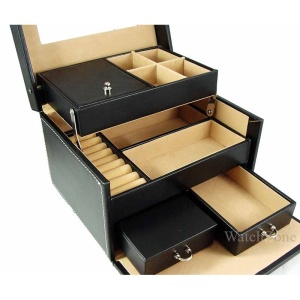 Caseta Bijuterii Piele Ecologica Neagra AMANDA WZ1923 - Img 2
