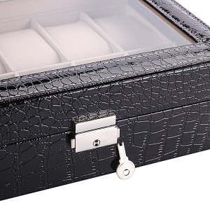 Casetă neagra / maro pentru 10 ceasuri - imprimeu crocodil - Img 7