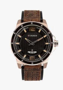 Ceas Bărbătesc Curren 8293 – Carcasă Aurie 46 mm – Cadran Negru – Curea Piele Maro-Negru - Img 3