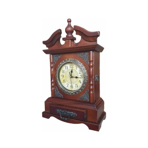 Ceas de Birou „Secret Storage” TX-3802 – Eleganță Vintage din Lemn cu Sertar și Detalii Mecanice
