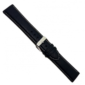 Curea Ceas „Maximus Bizon XL” 7K25 – Piele Neagră Texturată cu Cusătură Albă (20mm - 22mm) - Img 5
