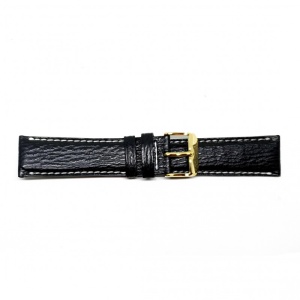 Curea Ceas „Shark Ocean” Fleurus – Piele Veritabilă de Rechin, Negru cu Cusătură Albă (18mm - 22mm) - Img 2