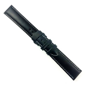 Curea ceas din piele neagra cu cusatura alba + Deployant negru 14mm 16mm 18mm 20mm 22mm 24mm - Img 5