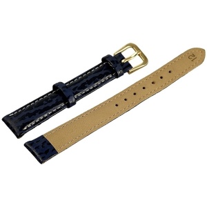 Curea Ceas Piele Naturala Albastra Cusatura Alba Imprimeu 12mm 813832320012 - Img 3
