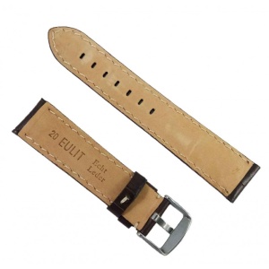 Curea Ceas Piele Naturala Maro Inchis Imprimeu Crocodil Cusatura Alba 20 mm WZ2162 - Img 2