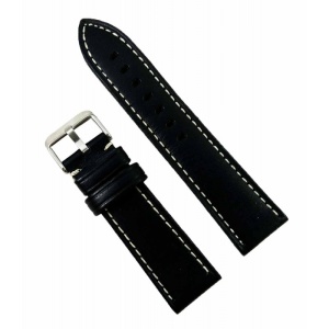 Curea Ceas Piele Naturala Neagra Cusatura Alba 22mm WZ2198