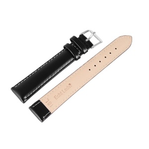 Curea Ceas Piele Naturala Neagra Cusatura Alba XL 22mm 8000063 - Img 2