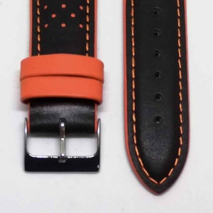 Curea ceas piele naturala neagra si orange 18mm 20mm 22mm WZ1778 - Img 2