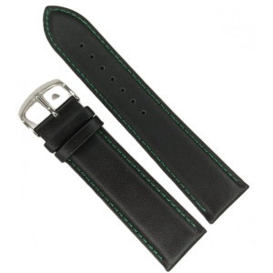 Curea Ceas Time Veranda – Piele Naturală, Neagra cu Cusătură Verde