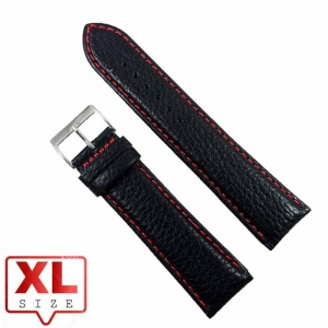 Curea Ceas XL 22mm 24mm 26mm 30mm - Piele Naturala Neagra Cusatura Rosie WZ2328 - Img 3