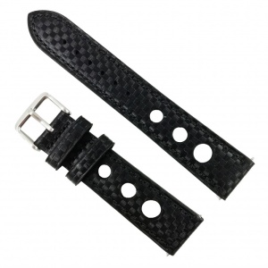 Curea de ceas din piele natural Neagra, imprimeu caroiaj și găurele - 18mm, 20mm WZ2890