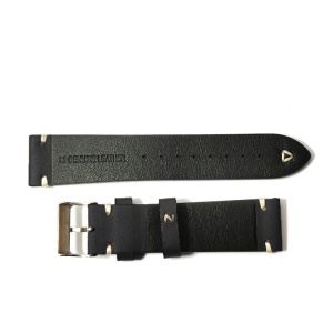 Curea de ceas Neagra din piele naturala cu cusatura alba 22mm GR1638N - Img 3