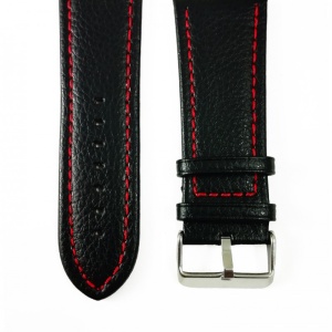 Curea de ceas Neagra din piele naturala si cusatura rosie - 28mm, 30mm, 32mm, 34mm - WZ3410 - Img 2