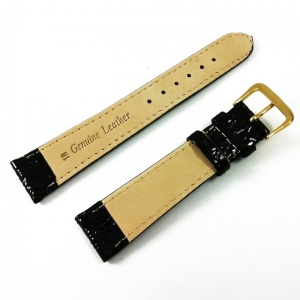 Curea de ceas Neagra, lacuita, din piele naturala - 18mm, 20mm - WZ3412 - Img 4