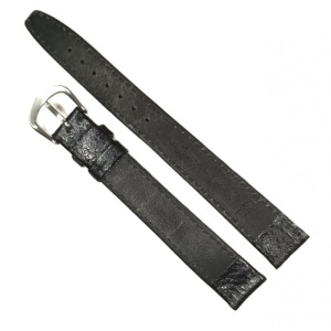 Curea de Ceas Piele Neagră Bizonată – 14/12 mm – Lungime XL – Cusătură Neagră – Cataramă Argintie - Img 3