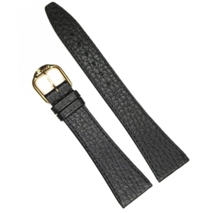 Curea de Ceas Vintage – Piele Neagră Bizonată – 20/14 mm – Grosime 2 mm – Cusătură Neagră – Cataramă Aurie