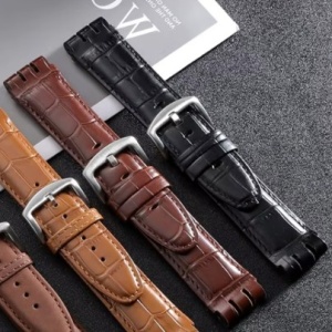 Curea Piele de Vițel pentru Swatch IRONY – 23 mm – Model Bambus – Negru, Maro, Maro Deschis – Cataramă Oțel