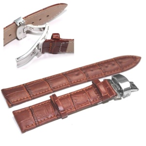 Curea Piele Naturală Maro cu Sistem Deployant – Textură Crocodil, 18/20/22/24mm - Img 1