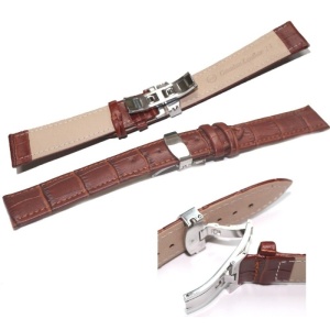 Curea Piele Naturală Maro cu Sistem Deployant – Textură Crocodil, 18/20/22/24mm - Img 2