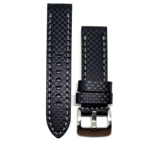 Curea Piele Naturală Neagră cu Imprimeu Carbon – Cusătură Gri – 22/24 mm - Img 2