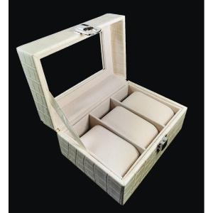 Cutie pentru 3 ceasuri din piele ecologica Neagra / Albastra / Maro / Crem CF-E55 - Img 3