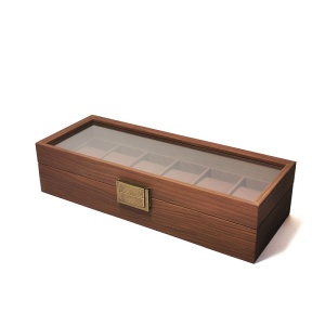 Cutie pentru ceasuri Coffee Brown cu 6 spații – Lemn, geam sticlă, catifea | CF-H24-6 - Img 2