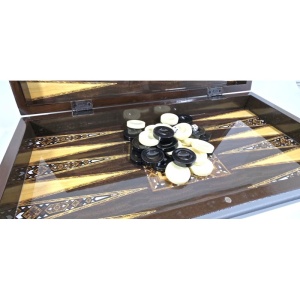 Joc 2 în 1 – Table și Șah din Lemn – Dimensiuni 49 x 25 x 7,5 cm – Piese Table din Acril, Piese - Img 2