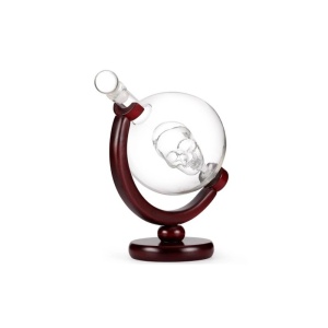 Sticla-decantor Cap de Mort cu suport din lemn - Img 2