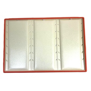 Tavă Expunere 18 Lanțuri, 3 Compartimente Individuale, Structură Lemn și Piele Eco Orange/Crem