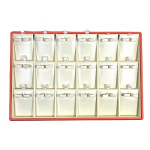 Tavă Prezentare Cercei, Structură Lemn și Piele Eco Orange/Crem – 250x180x35 mm - Img 3