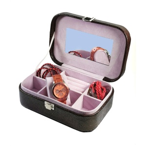 Caseta bijuterii piele ecologica DENISE rosie / neagra / camel / maro WZ1784 - Img 11