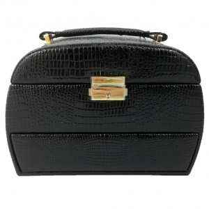Caseta Bijuterii Piele Ecologica Rosie / Neagra mprimeu Crocodil WZ625 - Img 2