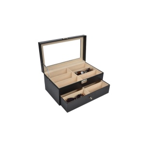 Caseta / Toc Ochelari 12 Spatii - Piele Ecologica Neagra - WZ4037